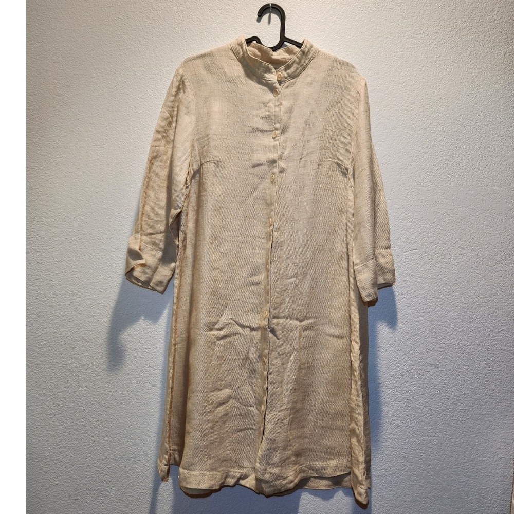 NWOT FLAX Striped Linen‎ Button Front Dress Shirt Natural oat S beige Lithuania